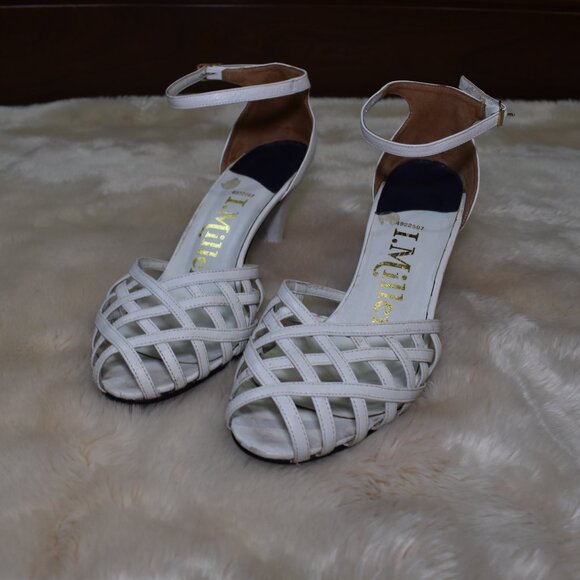 I. Miller Vintage White Leather Cage Pumps Sz 8.5 Ankle Strap Heels Chic - Picture 6 of 14